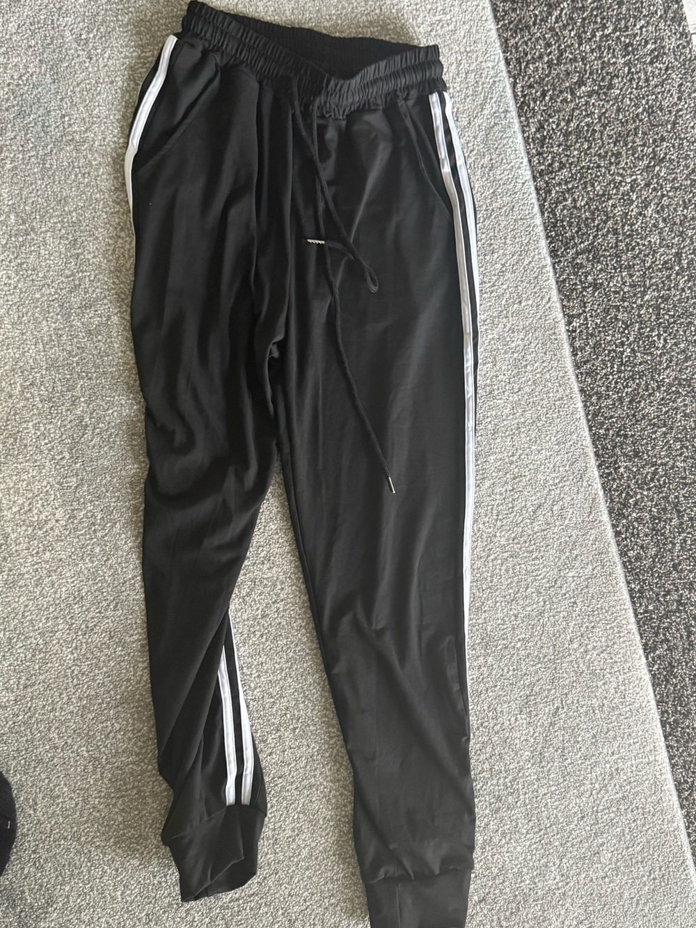 Black Track Pants with White Side Stripes